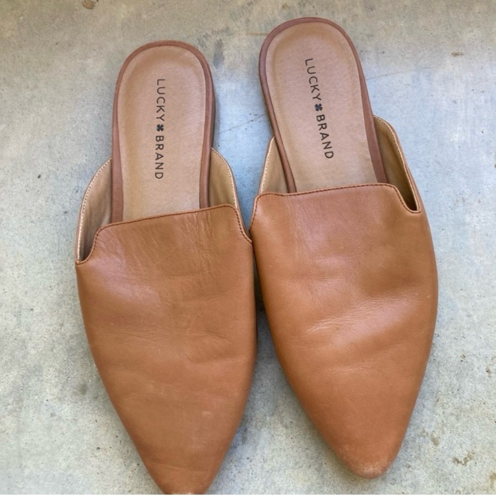 Lucky Brand Women's Tan Leather Mules Sz 9